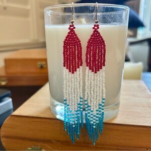 Red White &‎ Blue Lightweight Long Dangle Earrings Holiday America 4th Of July